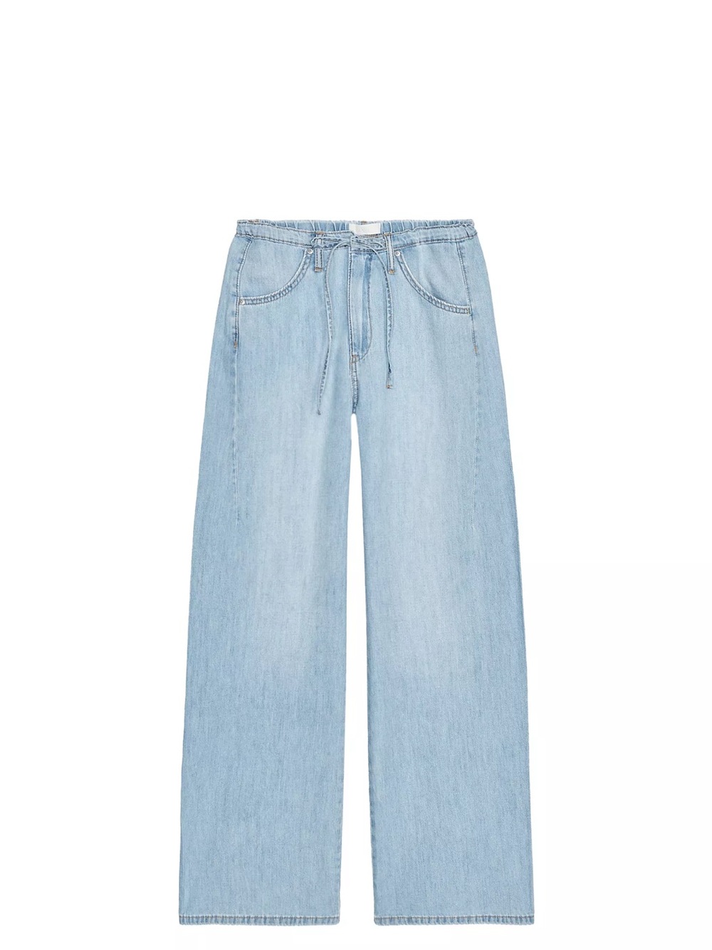 Zara Light-Blue Wide Leg Denim Pants with Drawstring Waist